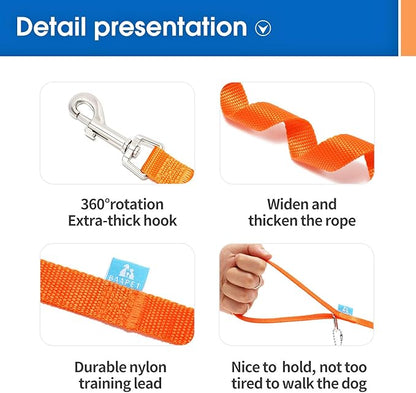 BAAPET 15/20/30/50/100 ft Long Dog Training Leash with Clickers for Small, Medium and Large Dogs or Cats (100 Feet, Orange)