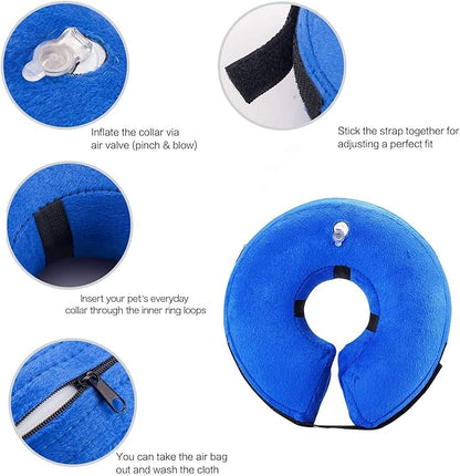 VST Comfortable Inflatable Cone Collar for Dogs,Adjustable Soft Pet Recovery Collar Prevent Pets from Touching Biting Scratching at Injuries Wounds (M)