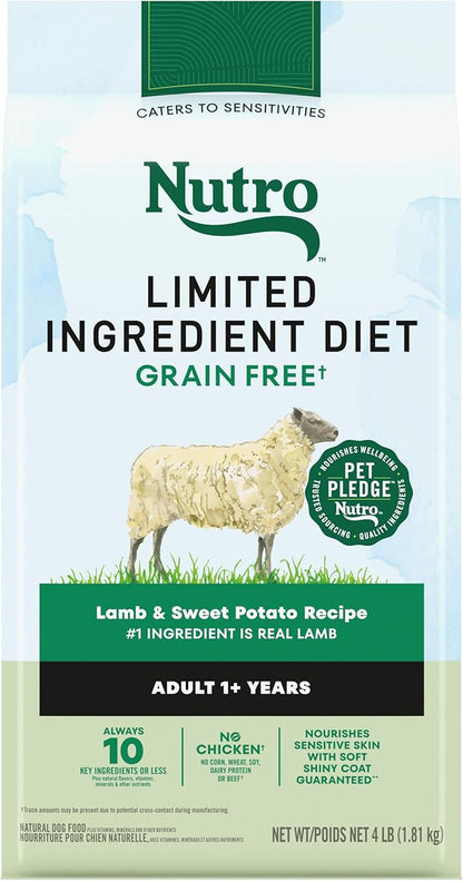Nutro Limited Ingredient Diet Dry Dog Food, Adult Dog Food Dry Lamb & Sweet Potato Recipe, 4 lb. Bag