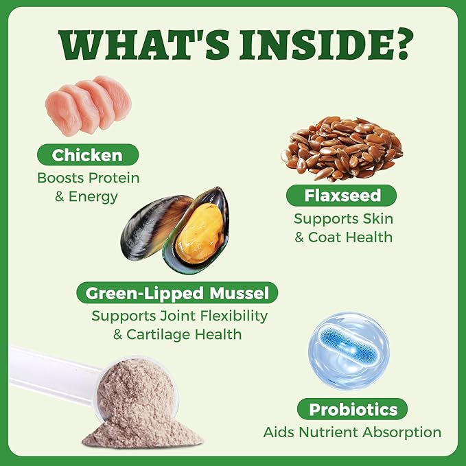 Wellix Green Lipped Mussels for Dogs & Cats-Hip and Joint Supplement for Senior Dogs With Omega 3&Probiotics for Support Hip&Joint Healthy, Anti-Inflammatory Powder for Dogs&Cats Arthritis Pain Relief