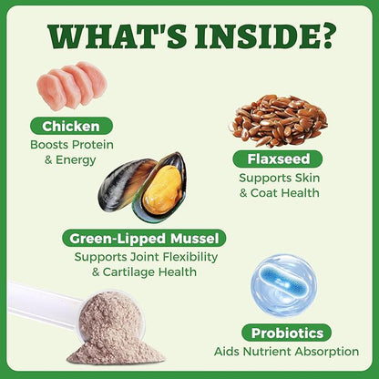Wellix Green Lipped Mussels for Dogs & Cats-Hip and Joint Supplement for Senior Dogs With Omega 3&Probiotics for Support Hip&Joint Healthy, Anti-Inflammatory Powder for Dogs&Cats Arthritis Pain Relief