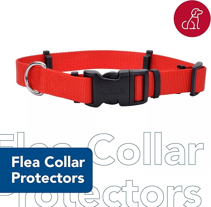 Coastal Pet SecureAway Collar Protector for Flea Collars - Adjustable pet Accessory - Protective Flea Collar for Dogs & Puppy - Red, 5/8" x 8-12"