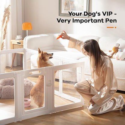 Clear Acrylic Dog Playpen Indoor, Puppy Cat Small Pet Play Pen, Pet Cat Playpen for Rabbits, Dog Fence Crate Kennel Whelping Cage (White, 12 Panel)