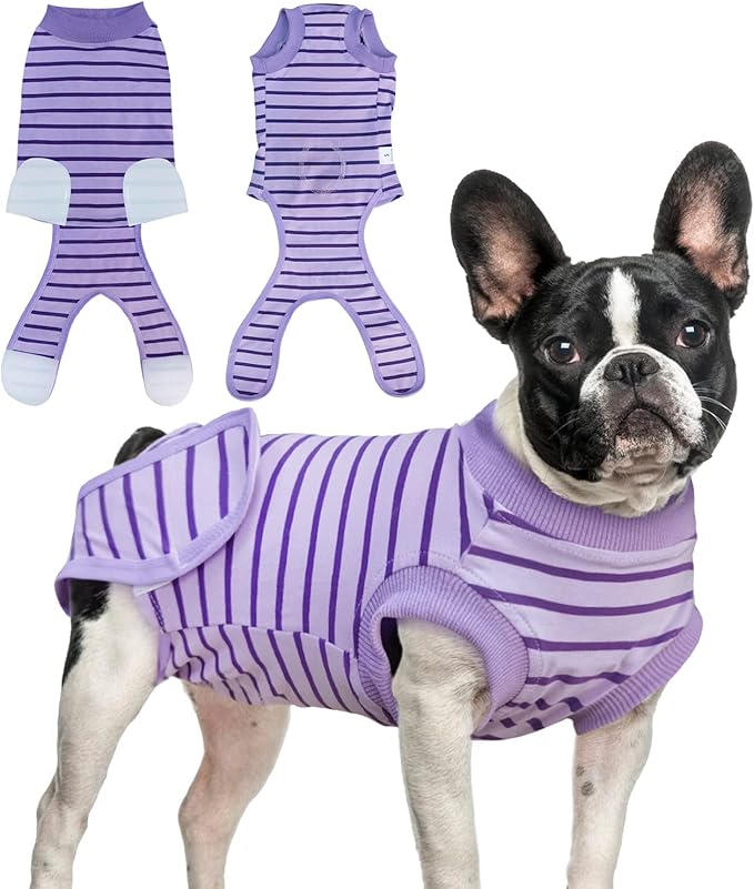 Dog Recovery Suit, Surgical Recovery Suit for Male Female Dogs Cats Spayed Onesie After Surgery, Dog Post Surgery Suit Anti Licking & Biting Surgical Shirt with Pee Hole，Purple Large
