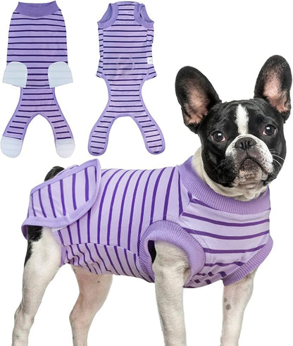 Dog Recovery Suit, Surgical Recovery Suit for Male Female Dogs Cats Spayed Onesie After Surgery, Dog Post Surgery Suit Anti Licking & Biting Surgical Shirt with Pee Hole，Purple Large