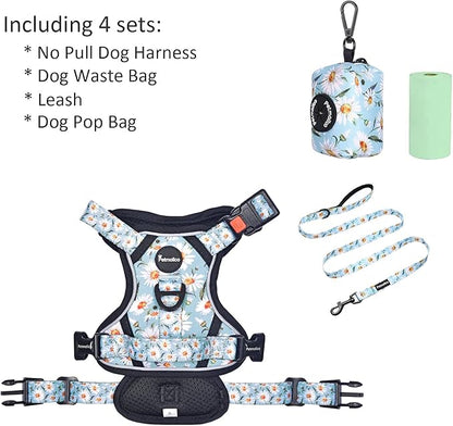 Petmolico No Pull Dog Harness Set with Leash Attachment Easy Control Handle Reflective Harness Vest Small Breed, Puppy Vest and Leash Set with Poop Bag Holder, Small - Daisy