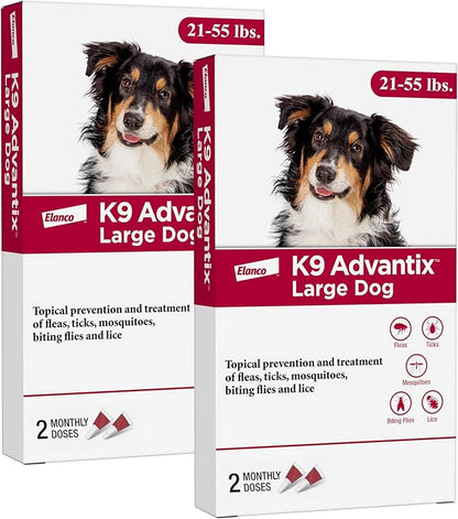 K9 Advantix Flea, Tick & Mosquito Prevention for Dogs 21-55 lbs. | Flea Drops for Large Dogs | Apply Monthly | 4 Treatments (Pack of 2)