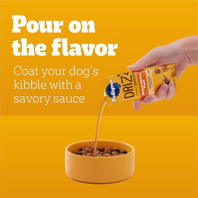 Pedigree Drizzlers for Dogs, Wet Dog Food Gravy Savory Sauce, Natural Chicken Flavor, 60g Dual-Serving Pouch (22 Count, 44 Servings Total)
