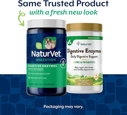 NaturVet – Digestive Enzymes - Plus Probiotics & Prebiotics – Helps Support Diet Change & A Healthy Digestive Tract – for Dogs & Cats – 1 lb Powder