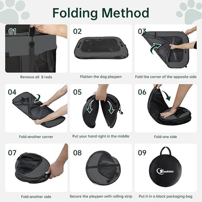 Dog Playpen,Cat Pet Puppy Pen,Portable Playpens for Dogs Indoor Outdoor Travel Camping Use,Foldable Dog Kennel Tent Crate for Rabbit Small Animals with Carrying Case (Dark Grey, Medium)