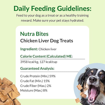 ULTIMATE PET NUTRITION Nutra Bites Freeze Dried Raw Single Ingredient Training Treats Food Topper for Dogs, 4 Ounces, Chicken Liver