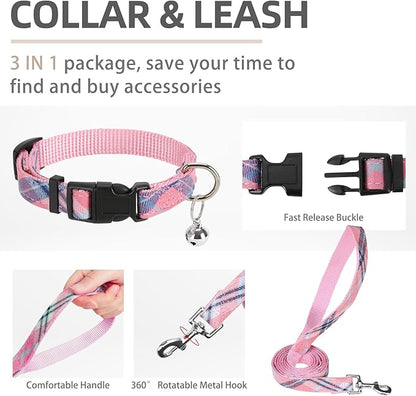 PUPTECK Adjustable Dog Harness Collar and Leash Set Step in No Pull Pet Harness for Small Medium Dogs Puppy and Cats Outdoor Walking Running, Soft Mesh Padded Reflective Vest Harnesses, Pink XXS