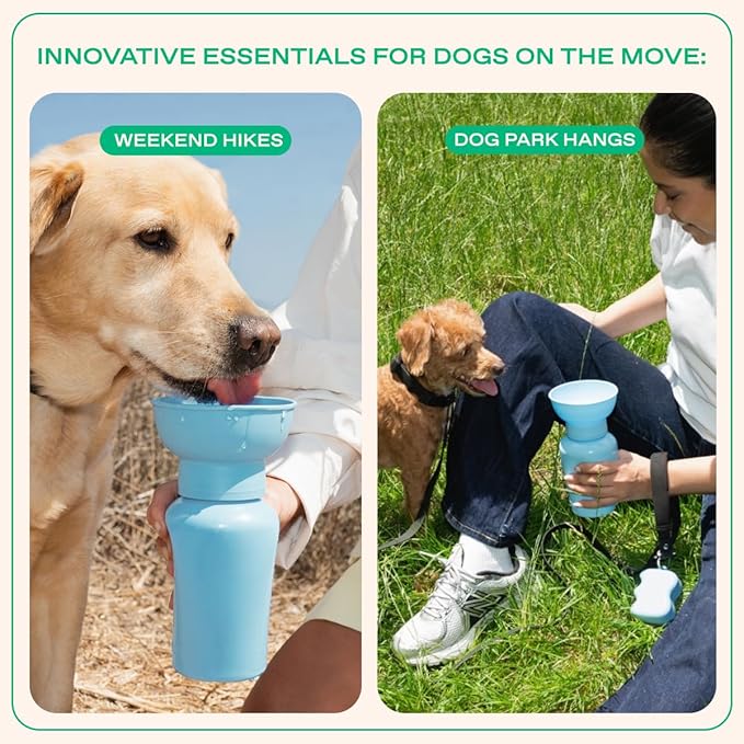 Springer Flip Dog Water Bottle | Portable Drinking Feeder with Foldable Food-Grade Silicone Bowl | One-Hand Squeeze & Leak-Proof | BPA-Free 20oz | Walking, Hiking & Camping | Puppy Essentials