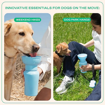 Springer Flip Dog Water Bottle | Portable Drinking Feeder with Foldable Food-Grade Silicone Bowl | One-Hand Squeeze & Leak-Proof | BPA-Free 20oz | Walking, Hiking & Camping | Puppy Essentials
