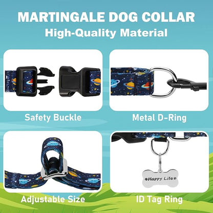 Martingale Dog Collars with Buckle No Slip Training Boy Dog Collar for Medium Dogs (Blue Space, Medium)