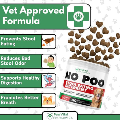 No Poo Chews for Dogs – Coprophagia Stool Eating Deterrent – Stop Eating Poop Supplement with Probiotics, Enzymes & Breath Aid – 100% Natural Soft Chews Made with Real Chicken – 120 Ct