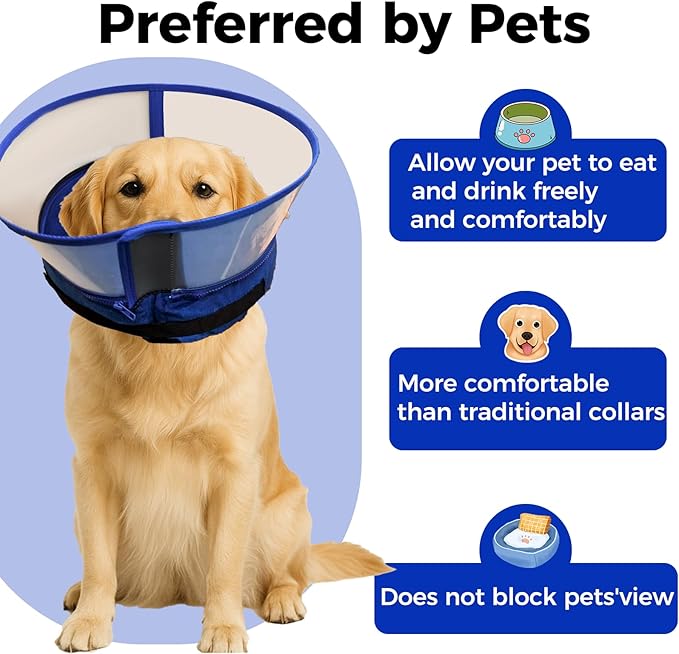 Inflatable Dog Cone Collar, Adjustable Size Velcro with Soft Padding Collar After Surgery for Large Dogs to Stop Licking,Extra Enhanced Anti-Licking Guard Shield for Pets(Blue/L(12-16" Neck))