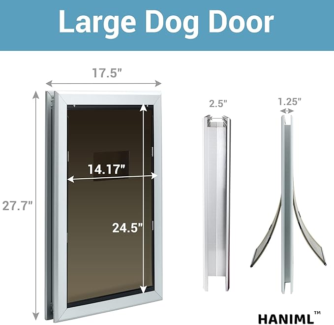 Giant Dog Door for Exterior Doors: Heavy Duty Aluminum Doggie Door, Extreme Weather Doggy Door for Large and Extra Large Dogs Up to 220 lbs, Dual Flap Insulated Dog Door, Lockable