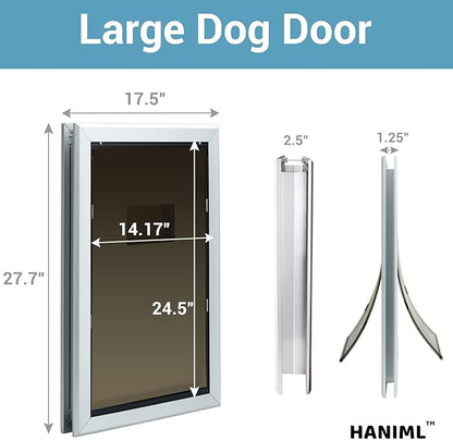 Giant Dog Door for Exterior Doors: Heavy Duty Aluminum Doggie Door, Extreme Weather Doggy Door for Large and Extra Large Dogs Up to 220 lbs, Dual Flap Insulated Dog Door, Lockable