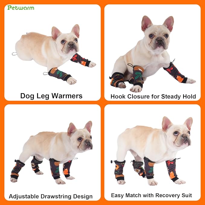 PetWarm Dog Recovery Sleeve 4pcs Set, Dog Leg Sleeve, Ideal for Comfort and Support During Pet Recovery, Suitable for Active or Support Recoverying Pet Use, Black Brown, S