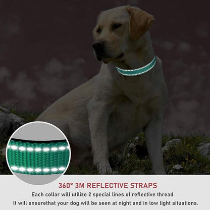 Reflective Dog Collar with Buckle Adjustable Safety Nylon Collars for Small Medium Large Dogs, Green XL