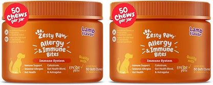 Zesty Paws Dog Allergy Relief Chews, Dog Probiotics for Itchy Skin and Ears, Lamb, 50ct (Pack of 2)