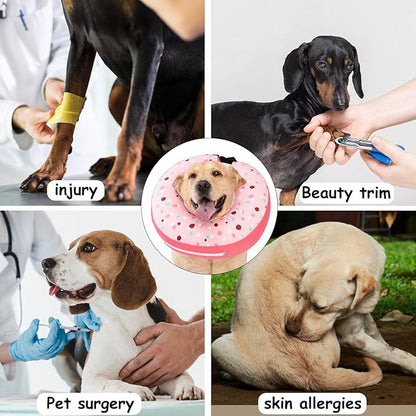 Dog Cone Collar Inflatable Donut for Large Medium Small Dogs, Soft Waterproof Dog Cone Alternative After Surgery Prevents Licking Wounds Easy Clean (Pink, XL (Neck 18"-23"))