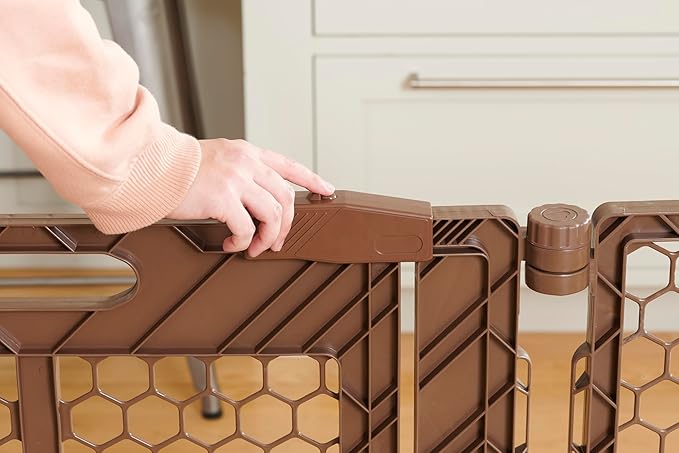 Regalo Safety 192" Super Wide 6-Panel Baby Gate & Play Yard, Plastic 2-in-1 Adjustable Safety Gate with Door, Wall Mounted Room Divider, Includes Wall Mount Kit, Brown