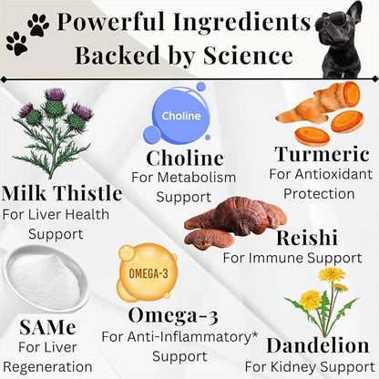Advanced Liver Support Supplement for Dogs – Milk Thistle, Turmeric, Same & Choline – Liver Detox, Kidney Support, Immunity & Metabolic Boost – Organic Ingredients, Natural Chicken Flavor – 90 Chews