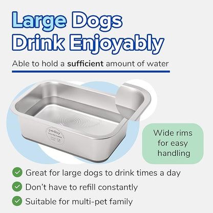 PEDAY 2.64 Gallon Extra Large Dog Water Bowl, 18/8 Human Grade Stainless Steel - Silver Nonslip