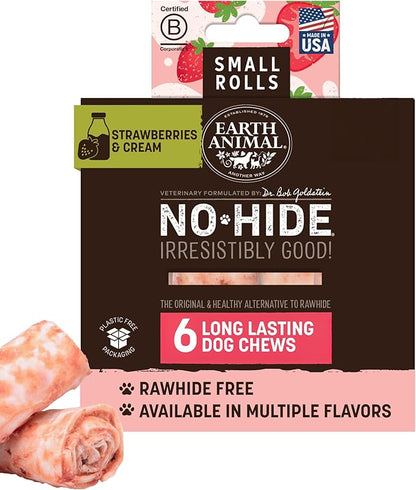Earth Animal No-Hide Rolls Strawberries & Cream Vegetarian Recipe Small Natural Rawhide Alternative Dog Chews, 6 Pack Value Pack