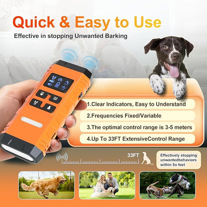 Dog Bark Deterrent Device,G3 Anti Barking Device for Dogs, Bark Stopper with Display,Ultrasound Dog Bark Deterrent,for Indoor/Outdoor/Safe and Effective Bark Stopper with Flashlight (Orange)