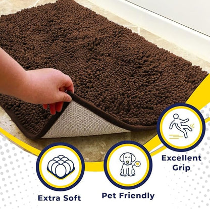 Muddy Mat® | Super Absorbent Door Mat Indoor, Microfiber Quick Dry Chenille Entryway Rug, Non-Slip Front Door Mat, Indoor Mats for Entryway, Machine Washable Pet Rug, Brown 59"x24"