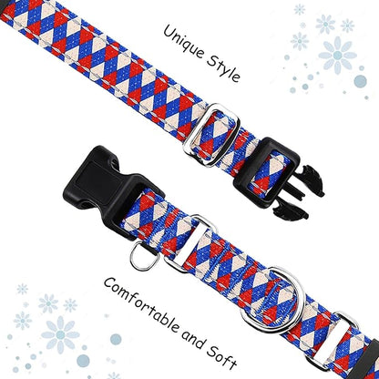 Reflective Martingale Dog Collar with Buckle Soft Nylon Geometric Patterns Pet Collars for Medium Dogs (Argyle, M)