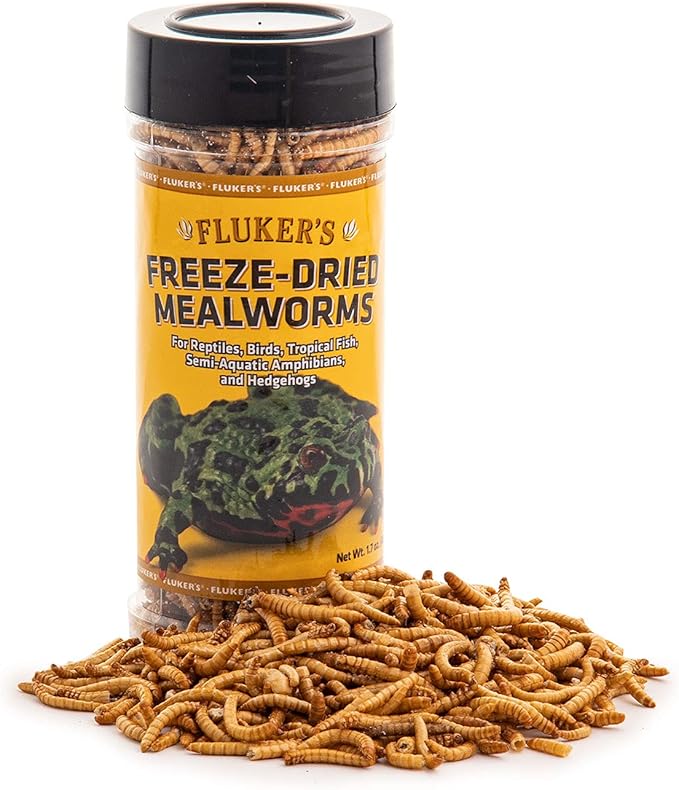 Fluker's Freeze Dried Insects, Nutrient, Packed Mealworms, Ideal for Lizards, Reptiles, Birds, Fish, Hedgehogs, 1.7 oz