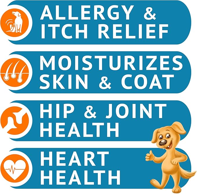 Omega 3 Fish Oil for Dogs (180 Ct) - Skin & Coat Chews - Dry & Itchy Skin Relief + Allergy Support - Shiny Coats - EPA&DHA Fatty Acids - Natural Salmon Oil Chews Promotes Heart, Hip & Joint Support