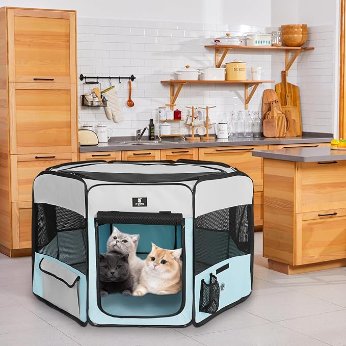 X-ZONE PET Portable Foldable Pet Dog Cat Playpen Crates Kennel/Premium 600D Oxford Cloth,Removable Zipper Top, Indoor and Outdoor Use (XL, Blue)