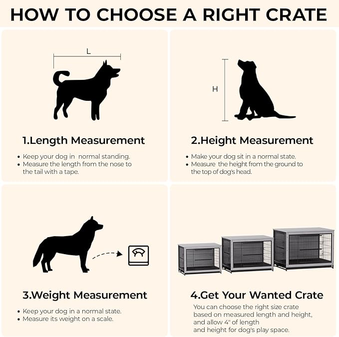 TLSUNNY Dog Crate Furniture, 44.1" Wooden Dog Kennel Indoor with 2 Doors, Heavy-Duty Dog Cage with Removable Tray, End Side Table, Modern Dog House for Large/Medium/Small Dogs, Grey
