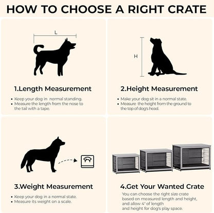 TLSUNNY Dog Crate Furniture, 44.1" Wooden Dog Kennel Indoor with 2 Doors, Heavy-Duty Dog Cage with Removable Tray, End Side Table, Modern Dog House for Large/Medium/Small Dogs, Grey