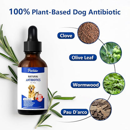 Natural Antibiotics for Dogs - Organic Herbal Supplement Liquid Drops for Immune Support, Allergies Relief, Skin & Coat Health, Digestion, UTIs, Skin Infections & Kennel Cough - All Breeds & Ages