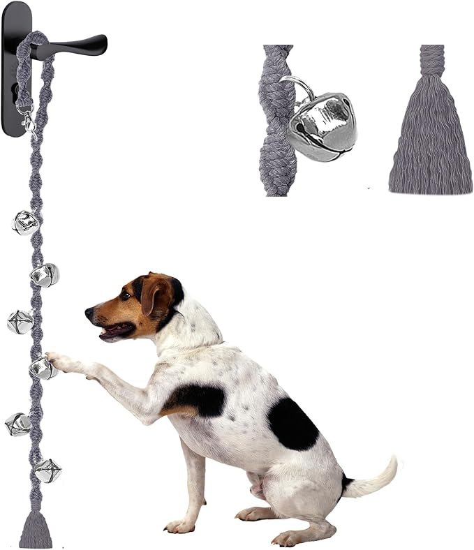 Dog Bells to Go Outside & Puppy Potty Training, Adjustable Dog Door Bell Ring to Go Potty, Handmade with Premium Yarn. Twisted Style, Grey