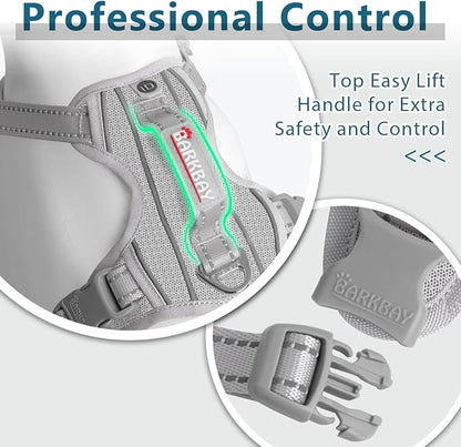 BARKBAY Dog Harness No Pull with ID Tag Pocket - Heavy Duty, Reflective, Easy Control for Large Dogs(Grey,S)