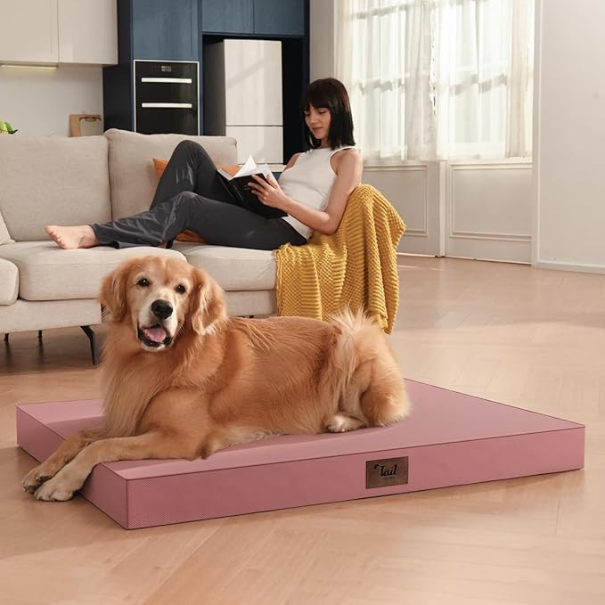 Outdoor Dog Bed for Small Dogs, Waterproof Dog Crate Bed for Medium Dogs Cats, Orthopedic Egg Crate Foam Pet Bed with Washable Removable Oxford Cover, Pink