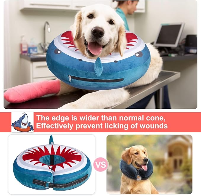 BEAUTYZOO Dog Cone Alternative After Surgery for Large Medium Small Dogs, Soft Inflatable Cone Collar for Dogs Cats, Pet Neck Donut E Collar Dog Recovery Collars to Stop Licking, Shark Blue, L