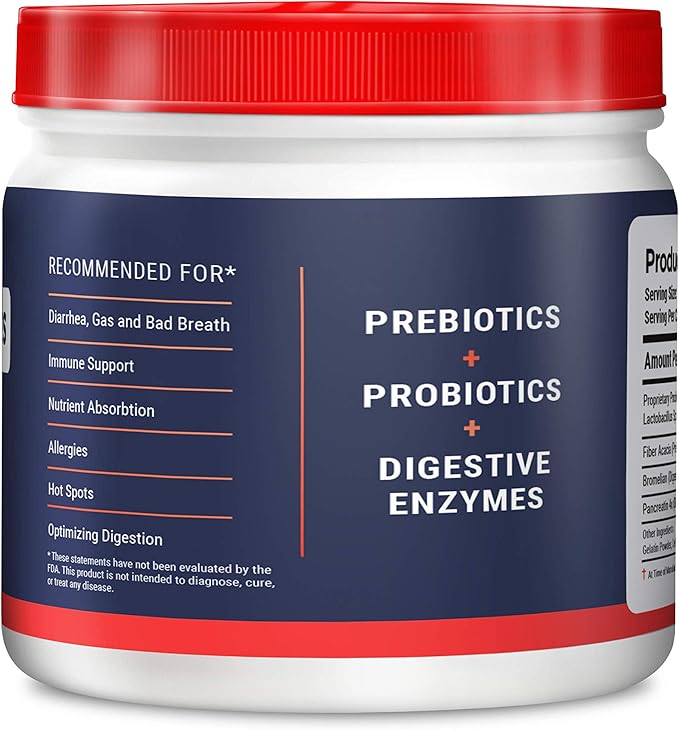 Geneflora Digestive Enzymes Prebiotics & Pet Probiotics for Dogs Powder, Cat, Rabbit, & Dog Probiotics for Yeast, Itchy Skin, and Itchy Ears, 3.2 Ounces