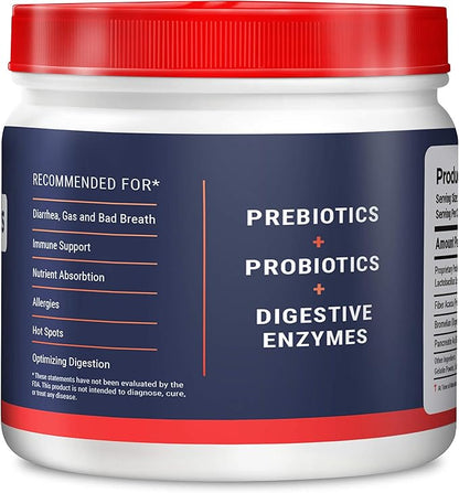 Geneflora Digestive Enzymes Prebiotics & Pet Probiotics for Dogs Powder, Cat, Rabbit, & Dog Probiotics for Yeast, Itchy Skin, and Itchy Ears, 3.2 Ounces