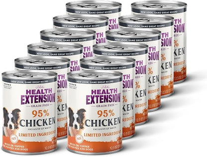 Health Extension 95% Chicken Grain-Free Wet Dog Food, High Protein Recipe, Limited Ingredients, Picky Eaters, Ideal for Sensitive Stomachs 12.5 oz (Case of 12)