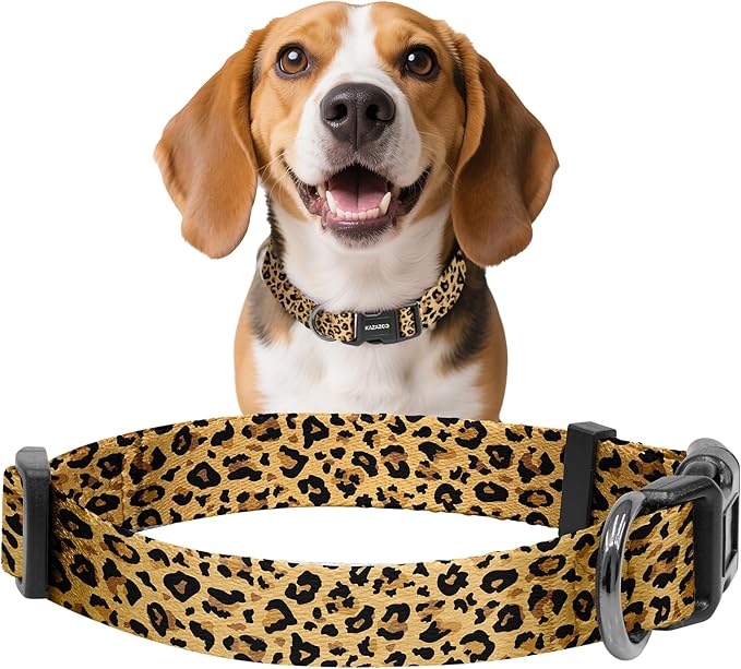 Kazazoo Dog Collar Cute and Soft Nylon Puppy Collar for Boy and Girl, Adjustable Dog Collars for Small Medium Dogs, Brown Leopard-M