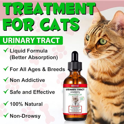 Urinary Tract for Cats, Natural Cat Urinary Tract Infection Treatment Drops Supports Bladder, Kidney Stone, Cat UTI, Cranberry Kidney Bladder Support Supplement, Chicken Flavor - 60ml / 2.02oz
