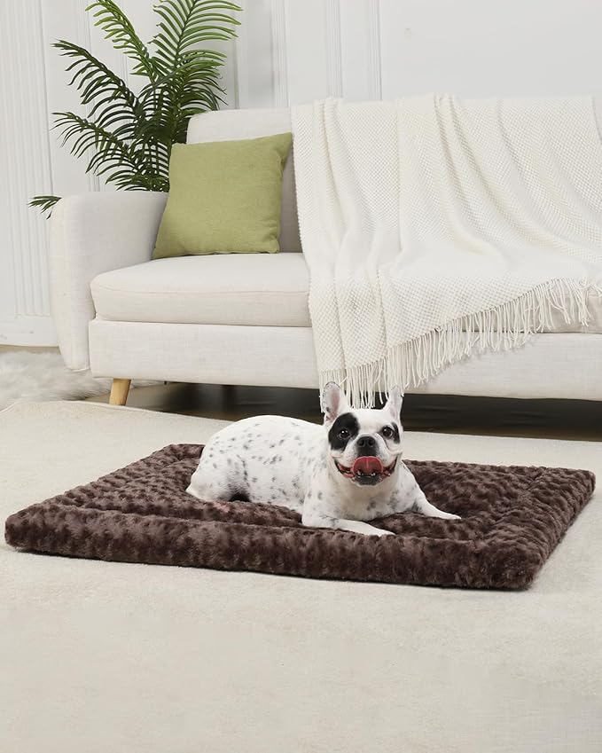 Washable Dog Bed Mat Dog Crate Pad Soft Fluffy Pet Kennel Beds Dog Sleeping Mattress for Large Jumbo Medium Small Dogs, 35 x 22 Inch, Brown